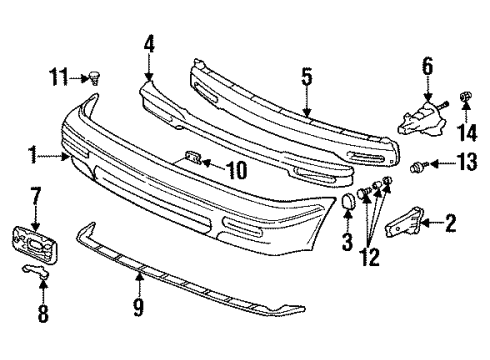 1994 Acura Vigor Front Bumper Extension, Right Front Bumper Diagram for 71150-SL5-A00