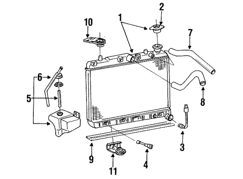 1991 Hyundai Scoupe Radiator & Components Bracket Assembly-Radiator Mounting, Lower Diagram for 25332-23000