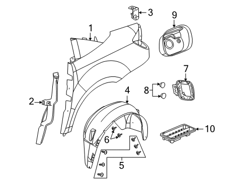 2003 Saturn Ion Quarter Panel & Components Housing Asm, Fuel Tank Filler Pipe Diagram for 22662153