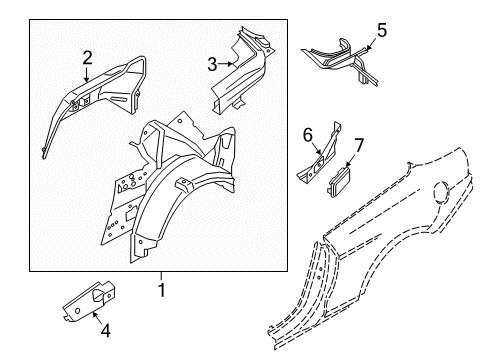 2022 Ford Mustang Inner Structure - Quarter Panel Panel Reinforcement Diagram for FR3Z-7628152-A