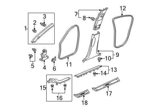 2009 Acura TL Interior Trim - Pillars, Rocker & Floor Garnish Assembly, Left Front Side (Inner) (Premium Black) Diagram for 84251-TK4-A03ZB