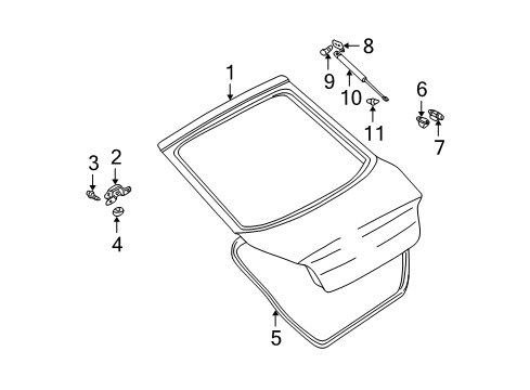 2003 Hyundai Tiburon Gate & Hardware Hinge Assembly-Tail Gate Diagram for 79770-2C001