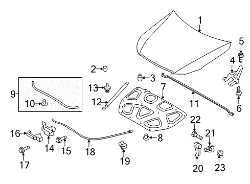 2009 Kia Borrego Hood & Components Handle Assembly-Hood Latch Diagram for 811812B000H9