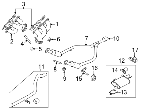 2010 Ford Mustang Exhaust Components, Exhaust Manifold Converter Stud Diagram for -W709209-S900