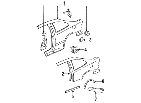 1993 Honda Civic Quarter Panel & Components Protector, L. RR. Fender Diagram for 75324-SR8-A01
