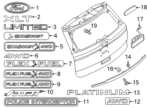 2016 Ford Explorer Exterior Trim - Lift Gate Nameplate Diagram for DB5Z-9942528-B