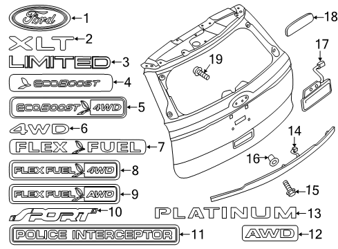 2016 Ford Explorer Exterior Trim - Lift Gate Nameplate Diagram for 5F9Z-7442528-D