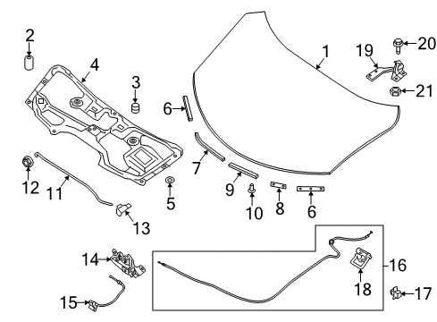 2020 Nissan Rogue Hood & Components Cable Assembly-Hood Lock Control Diagram for 65621-7FW0A