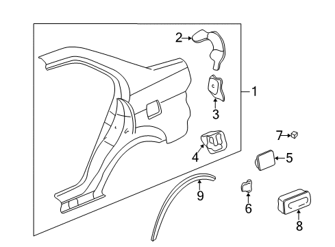 1999 Honda Civic Quarter Panel & Components, Exterior Trim Extension, R. RR. Gutter (Lower) Diagram for 63323-S01-A00ZZ