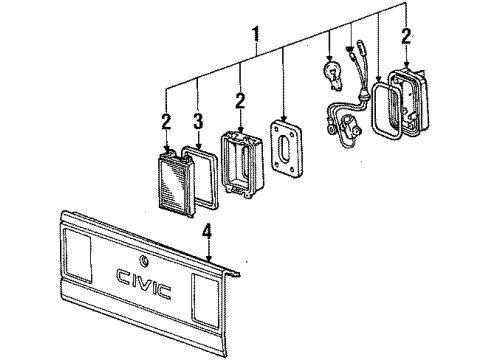 1985 Honda Civic Backup Lamps Lens, L. Diagram for 34156-SB4-671