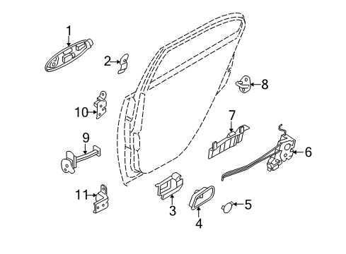 2007 Kia Rio Rear Door - Lock & Hardware Housing-Front Door Inside Handle Diagram for 826111G000RU