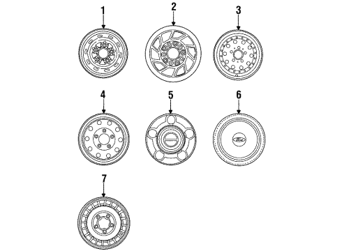 1995 Ford Bronco Wheels, Covers & Trim Hub Cap Diagram for F5TZ-1130-D