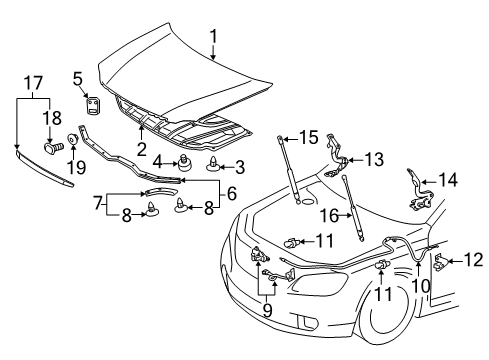 2012 Toyota Avalon Hood & Components Hinge Diagram for 53420-AC040