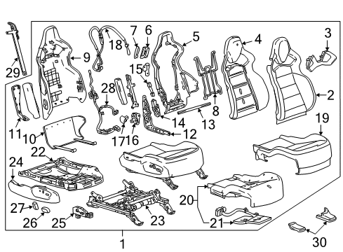 2016 Chevrolet Corvette Passenger Seat Components Adjust Knob Diagram for 22752200