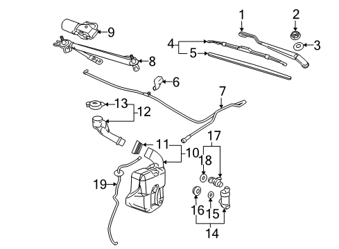 2007 Pontiac G6 Wiper & Washer Components Washer Hose Diagram for 15225545