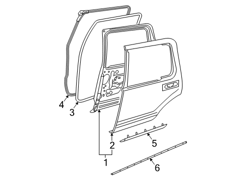 2006 Mercury Mountaineer Rear Door Surround Weatherstrip Diagram for 8L2Z-7825324-A