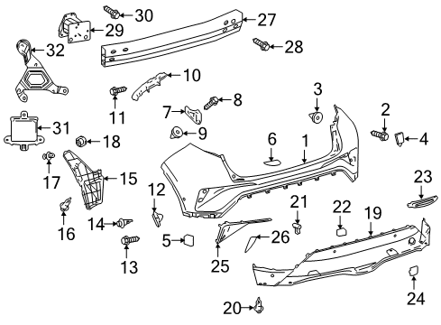 2019 Toyota C-HR Rear Bumper Trim Panel Diagram for 52163-10030