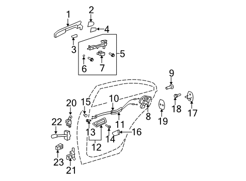 2008 Lexus ES350 Rear Door - Lock & Hardware Rear Door Inside Handle Sub-Assembly, Left Diagram for 67708-33360-A0