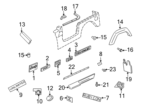 2006 Jeep Wrangler Exterior Trim - Pillars, Rocker & Floor Screw Diagram for 6504352