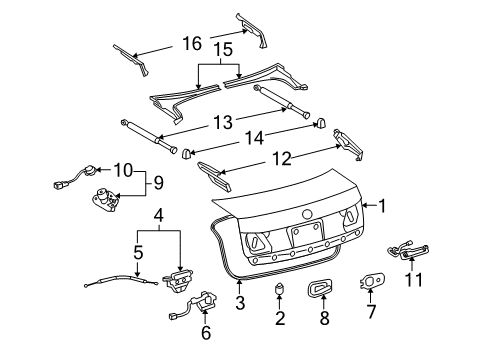 2006 Lexus GS300 Trunk Lid Luggage Compartment Lock Cylinder & Key Set Diagram for 69055-30440