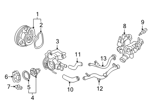 2003 Honda Insight Powertrain Control Cover, Water Outlet Diagram for 19315-PHM-010