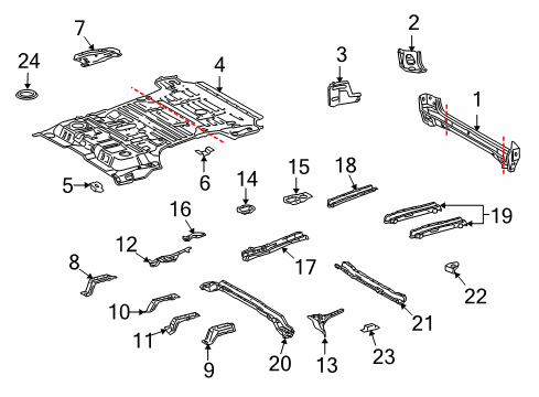 2011 Toyota Land Cruiser Rear Body Panel, Floor & Rails Member Sub-Assy, Rear Floor Side, LH Diagram for 57602-60140