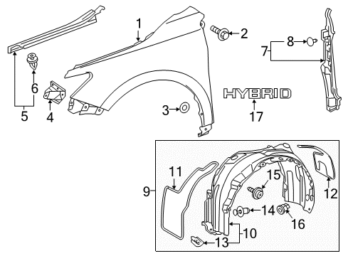 2016 Toyota Camry Fender & Components, Exterior Trim Seal, Front Fender Diagram for 53882-30030