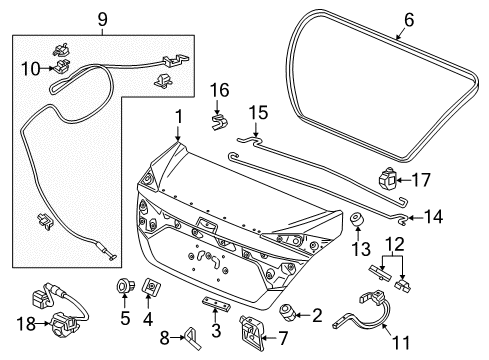 2019 Honda Civic Parking Aid Spring R, Trunk Open Diagram for 74871-TBA-A10