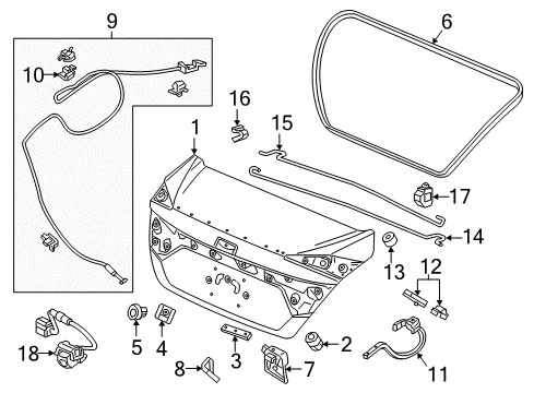 2019 Honda Civic Parking Aid Weatherstrip, Trunk Lid Diagram for 74865-TEY-Y01