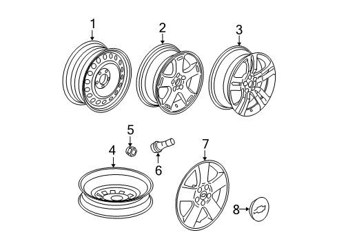 2011 Chevrolet HHR Wheels, Covers & Trim Wheel Cover Diagram for 9596919