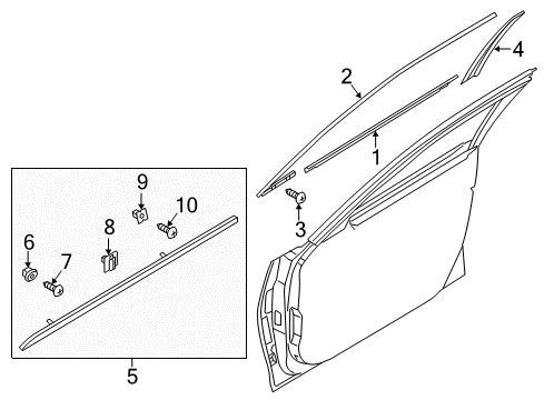 2017 Genesis G80 Exterior Trim - Front Door Clip-Waist Line Moulding Mounting Diagram for 87715-3V000