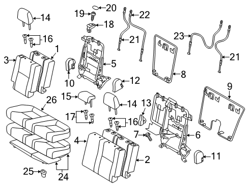 2013 Scion tC Rear Seat Components Seat Back Frame Diagram for 71017-21071