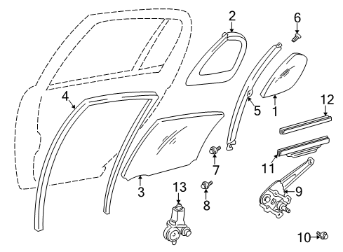 2003 Toyota Prius Rear Door Fixed Glass Diagram for 68123-47010