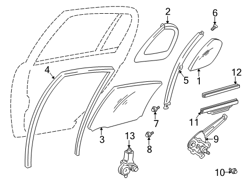 2003 Toyota Prius Rear Door Regulator Sub-Assy, Rear Door Window, RH Diagram for 69803-47010