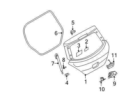 2012 Nissan Versa Lift Gate Tailgate Handle Diagram for 90606-EL01A