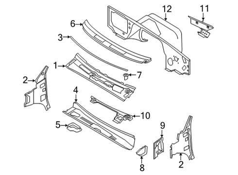 2017 Ford E-350 Super Duty Cab Cowl Cowl Side Panel Diagram for LC2Z-1502038-A