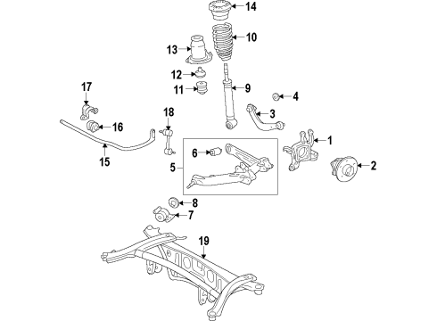 2009 Toyota Matrix Rear Suspension Components, Lower Control Arm, Upper Control Arm, Stabilizer Bar Hub & Bearing Diagram for 42410-02160