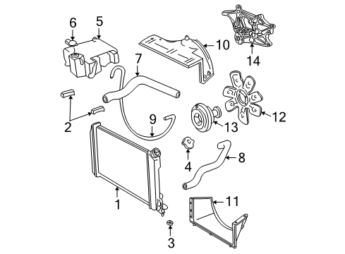 2002 Chevrolet S10 Radiator & Components, Cooling Fan Reservoir Assembly Diagram for 15075570