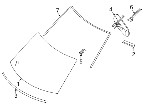 2012 Nissan Frontier Windshield Glass, Reveal Moldings Inside Mirror Diagram for 96321-ZH31B