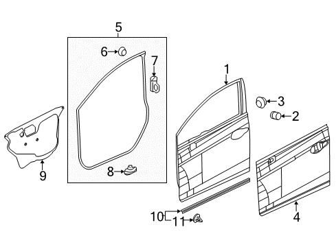 2013 Honda Civic Front Door Weatherstrip, L. FR. Door Diagram for 72350-TR3-A01