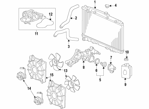 2013 Acura RDX Cooling System, Radiator, Water Pump, Cooling Fan Thermostat Assembly Diagram for 19301-R8A-A00