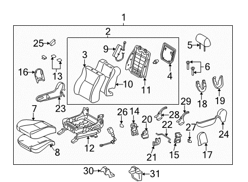 2006 Toyota Matrix Front Seat Components Adjust Cover Diagram for 71861-01090-B0