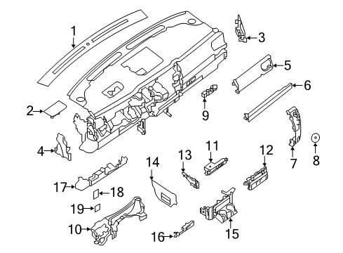 2021 Nissan Titan Cluster & Switches, Instrument Panel Mask-Switch Hole Diagram for 68492-3KA0A
