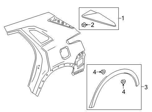 2020 Cadillac XT5 Exterior Trim - Quarter Panel Rear Splash Guards in Black Diagram for 23454423