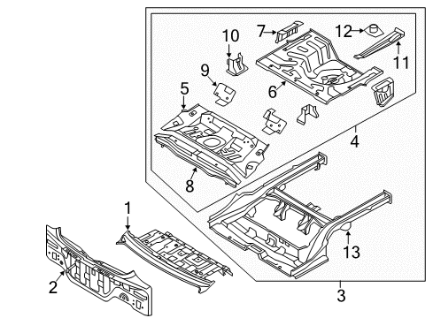 2010 Kia Forte Koup Rear Body Panel, Floor & Rails Panel Complete-Rear Floor Diagram for 655001M210