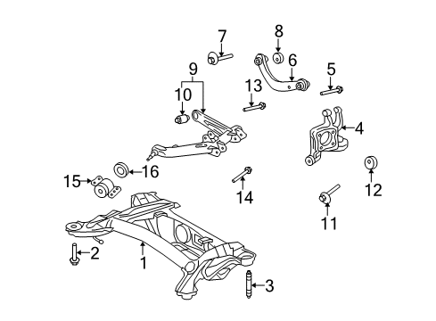 2011 Toyota Matrix Rear Suspension Components, Lower Control Arm, Upper Control Arm, Stabilizer Bar Suspension Crossmember Bolt Diagram for 90119-A0242