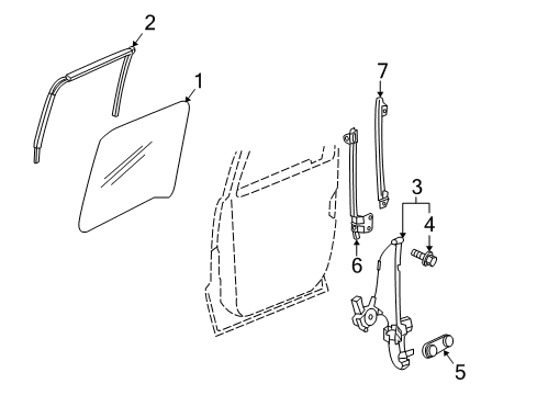 2011 Ram Dakota Rear Door Seal-Rear Door Glass Diagram for 55359442AE