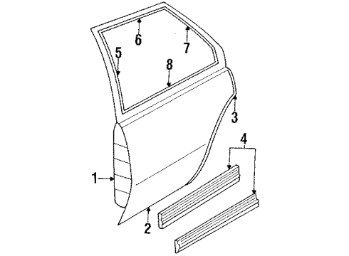 1989 Chevrolet Cavalier Rear Door MOLDING, Rear Side Door Window Reveal Diagram for 20360309