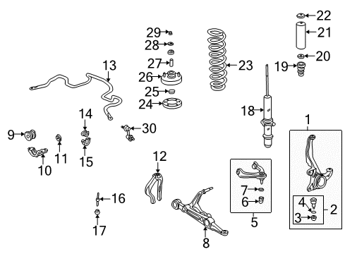 2000 Honda Civic Front Suspension Components, Lower Control Arm, Upper Control Arm, Stabilizer Bar Nut, Self-Lock (10MM) Diagram for 90212-671-005