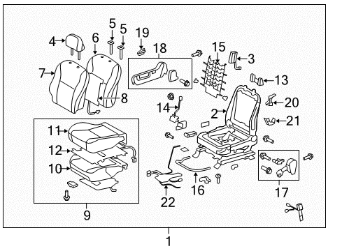 Diagram for 2010 Toyota Corolla Passenger Seat Components 